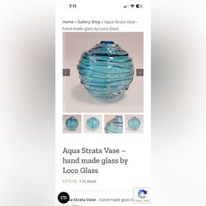 Vintage hand blown glass Ripple Glass Aqua Strata vase